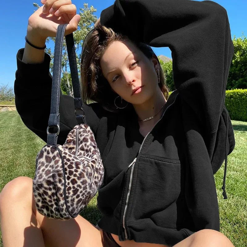 BiggOrange Brown Zip Hooded Sweatshirt Winter Jacket Top Oversized Hoodie Retro Pocket Woman Clothes Long Sleeve Pullover - Deanwangkt