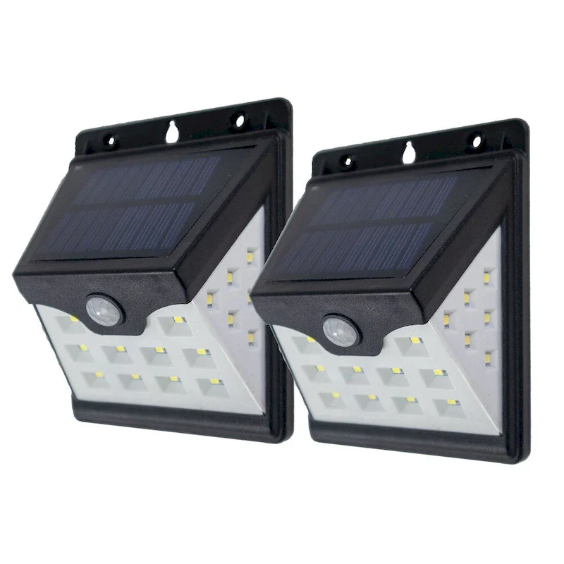 2pc - 22 LED Solar Motion Security Sensor Lights With Side LEDs - Wireless Waterproof Outdoor Light With Auto On/Off - N/A