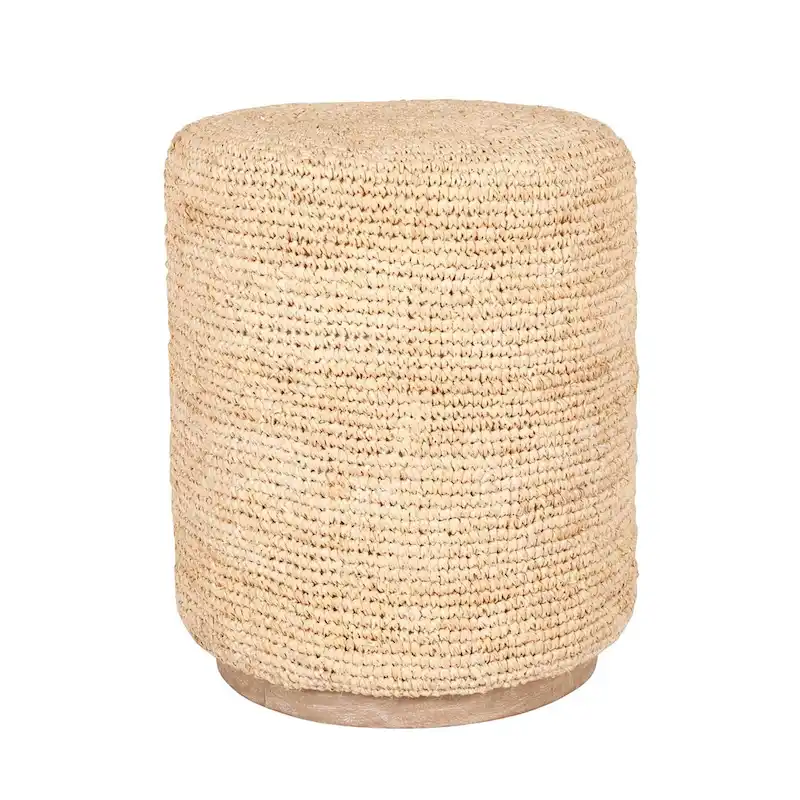 Handwoven Natural Raffia Ottoman Accent Table by East at Main