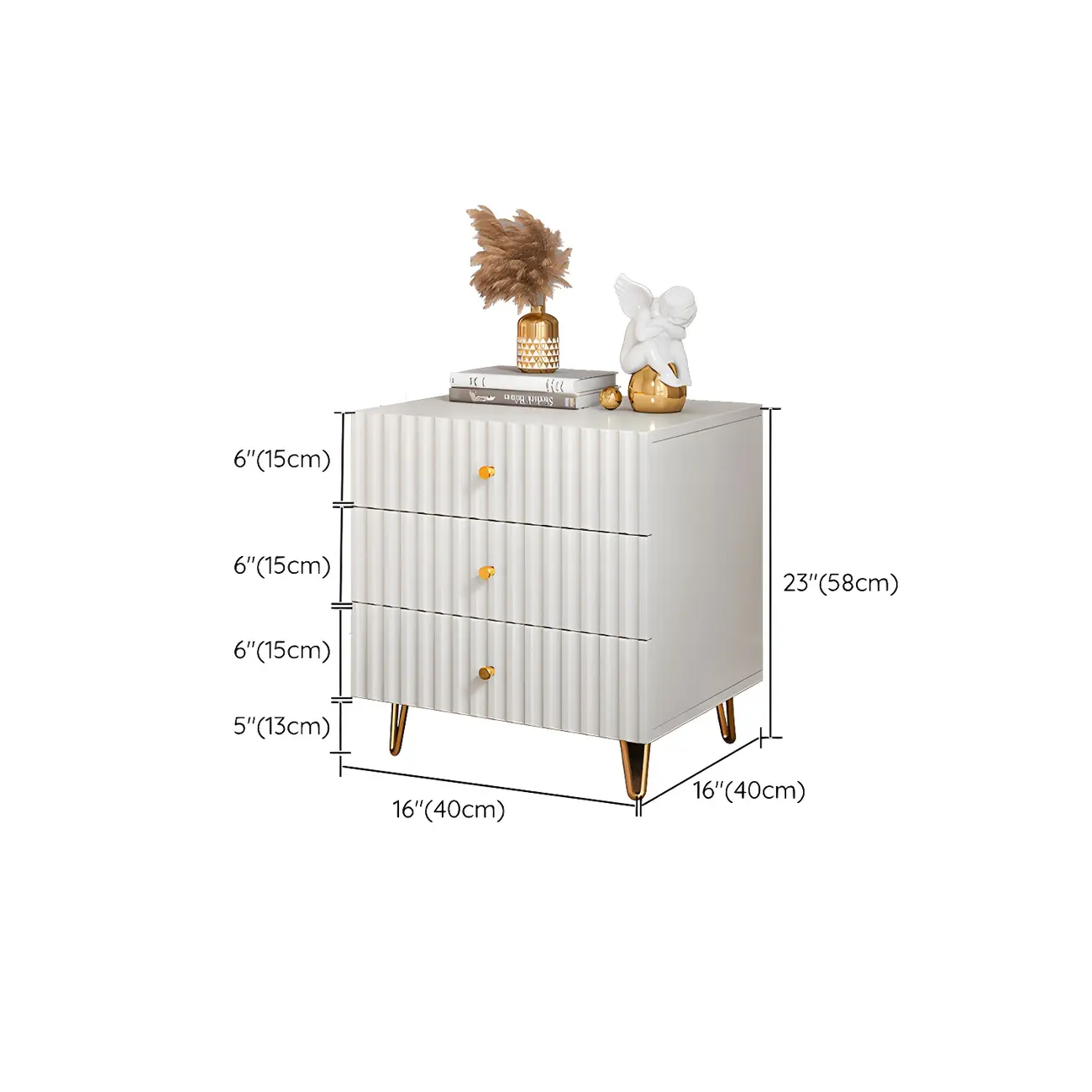 Modern Wooden Stripe Gold Accents Stylish Nightstand