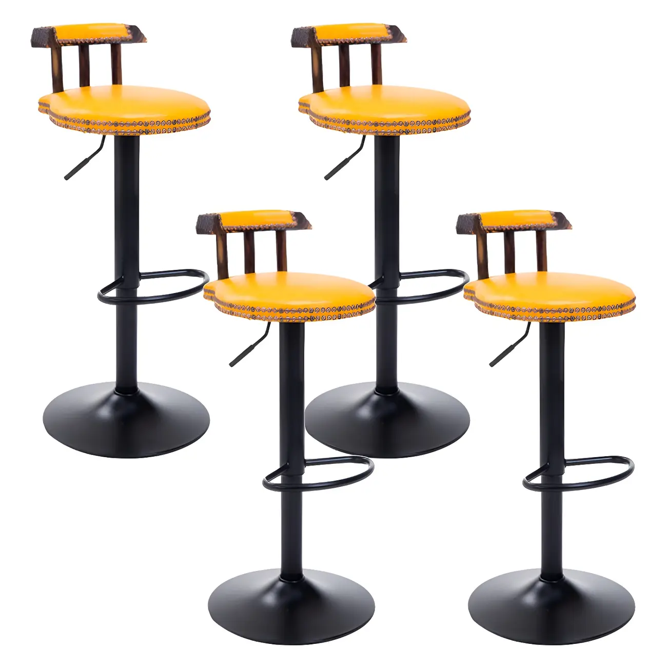Industrial Round Leather Adjustable Bar Stools