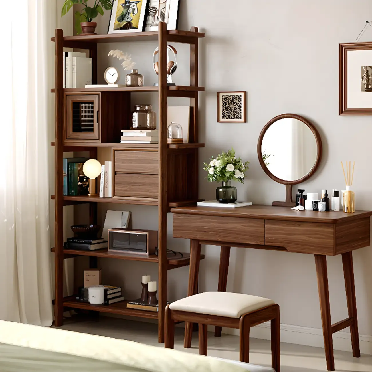 Black Walnut Open Back Wooden Vertical Display Bookshelf