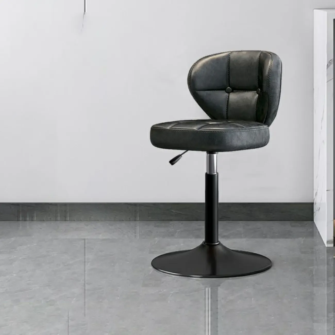 Modern Square Tufted Faux Leather Adjustable Swivel Bar Stools