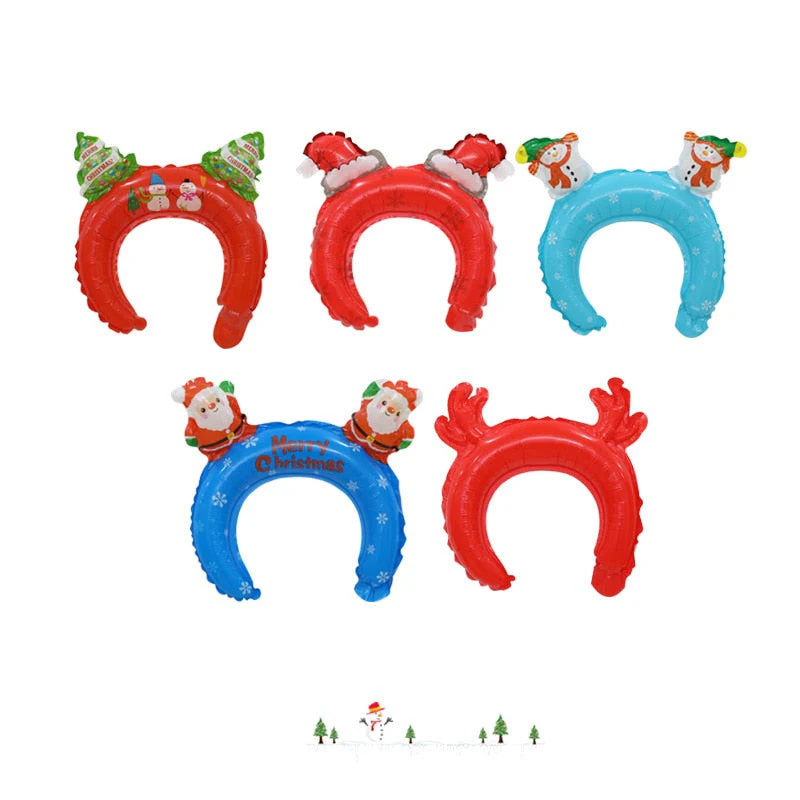 HULIANFU 2026  5pcs Christmas Hair Band Foil Inflate Balloons Santa Claus Snowman Headbands Balloon Kids Christmas Gifts Toys Balloon Balls - Deanwangkt