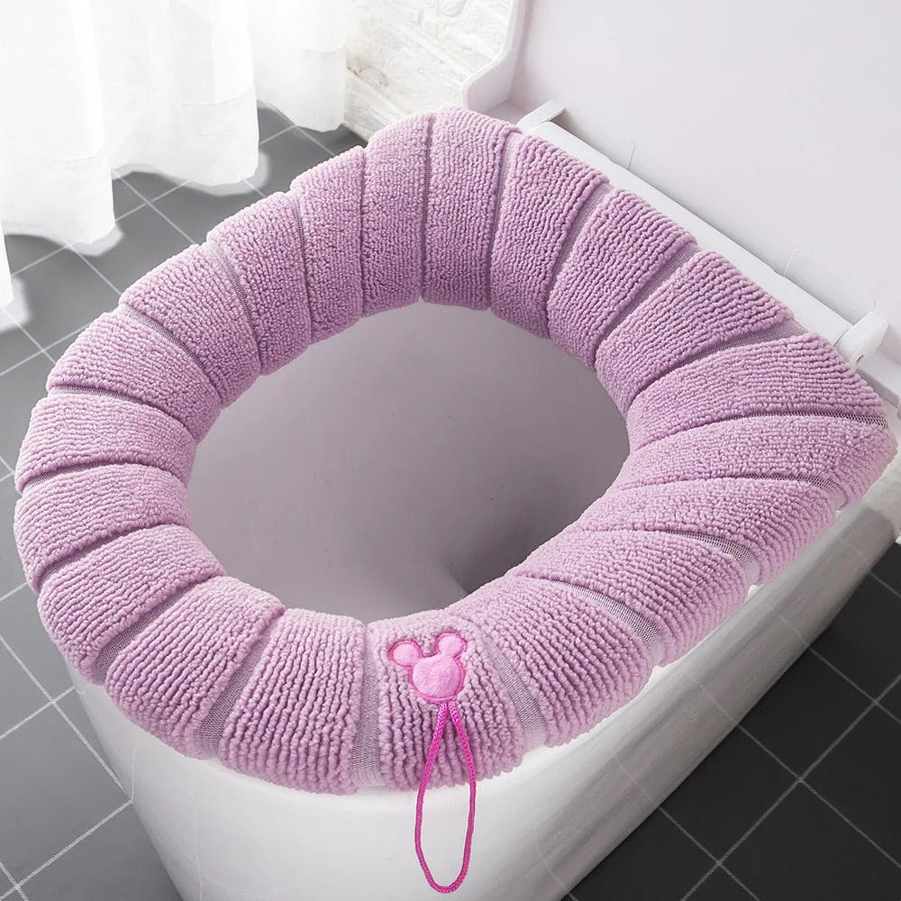 HULIANFU Winter Warm Toilet Seat Cover Closestool Mat 1Pcs Washable Bathroom Accessories Knitting Pure Color Soft O-shape Pad Bidet Cover - Deanwangkt