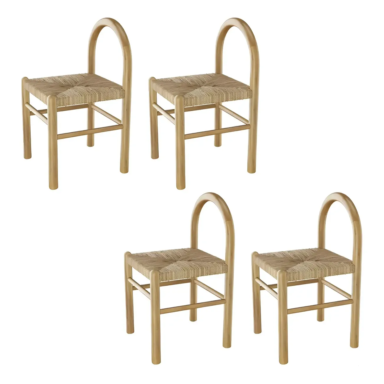 Rustic Wood Natural Rattan Bar Stool with Footrest