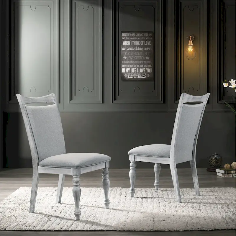 Roundhill Furniture Salines 7 Piece Dining Table Set with 6 Upholstered Chairs, Rustic White and Oak