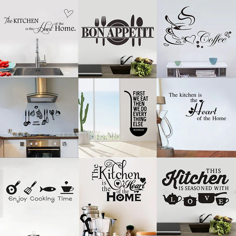 HULIANFU Kitchen Wall Stickers Vinyl Wall Decals for Kitchen English Quote Home Decor Art Decorative Stickers PVC Dining Room For Bar PVC - Deanwangkt