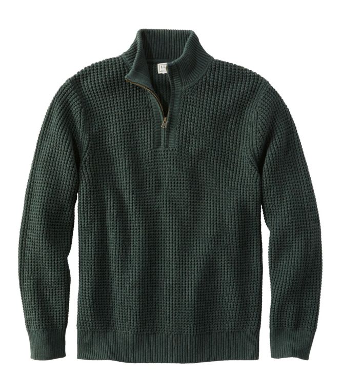 Men's Organic Cotton Waffle Sweater, Quarter Zip
