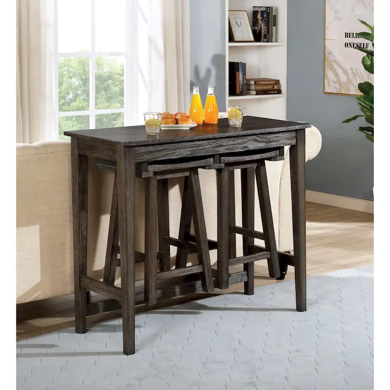 Flaros Transitional Solid Wood 3-Piece Bar Table Set by Furniture of America