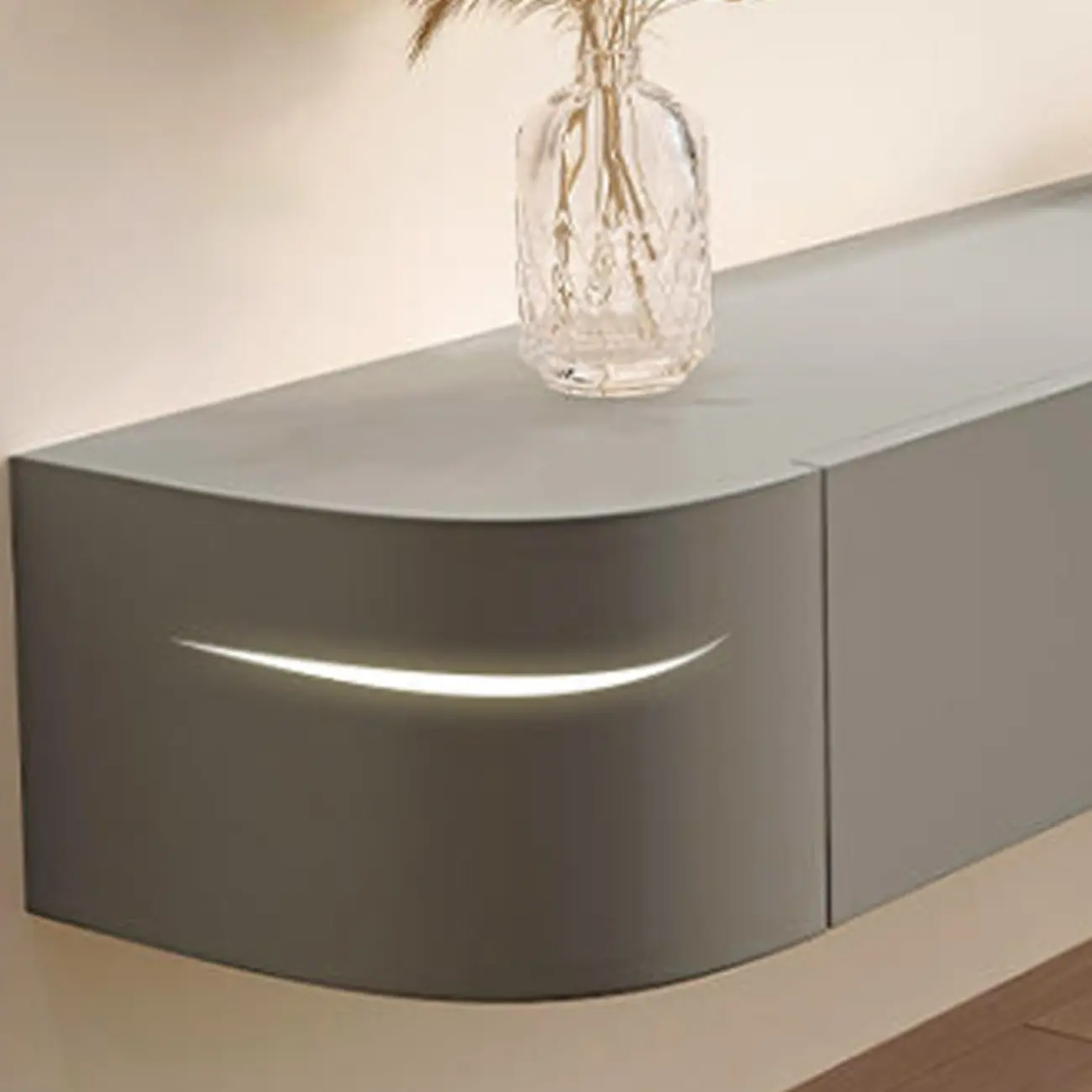 87 Grey Solid Wood Long Floating TV Stand with Drawers