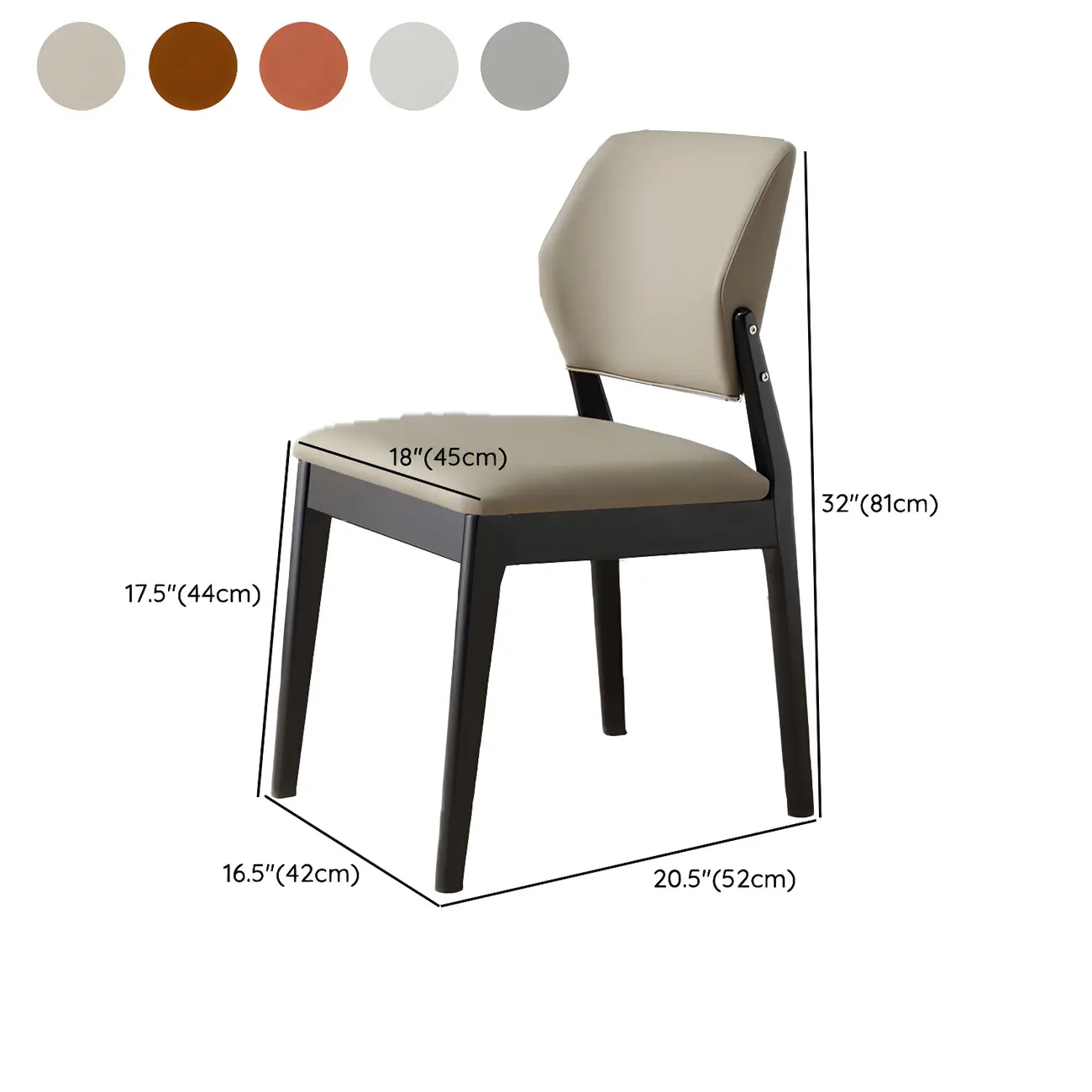 Modern Wood Faux Leather Beige Low Back Dining Chair