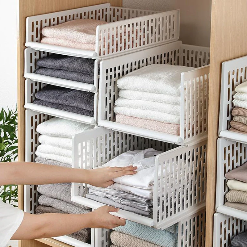 HULIANFU Stackable Wardrobe Drawer Cabinet Organizer Drawer Clothes Closet Storage Box Shelves Plastic Layered Partitions Storage Rack - Deanwangkt