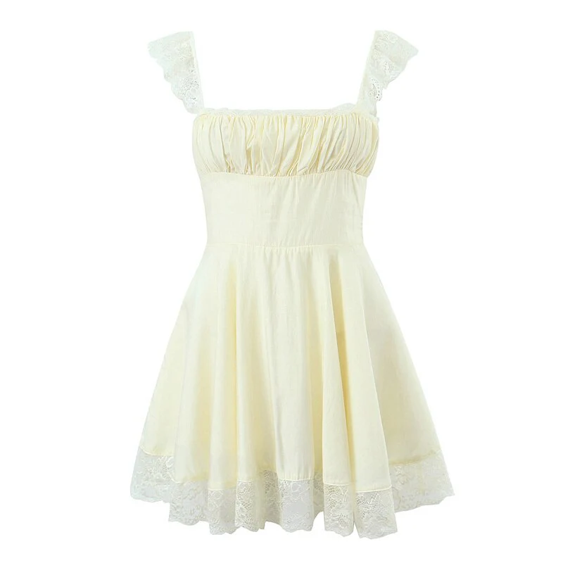 Hulianfu 2026  Spring Summer New Sexy Casual Chic Slim Backless Lace Square Neck Short Strap Mini Dress For Women - Deanwangkt