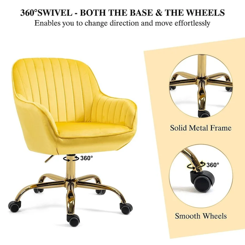 Modern Velvet 360 Degree Swivel Office Chair with Gold Base