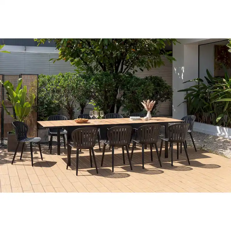 Amazonia Petherson Aluminum Outdoor Patio Dining Set - Black Chairs