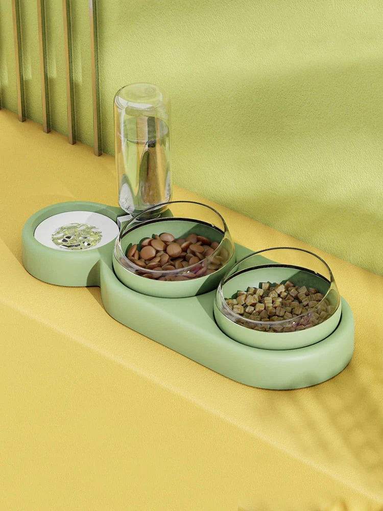 HULIANFU Pet Cat Bowl Automatic Feeder Dog Cat Food Bowl With Water Fountain Double Bowl Drinking Raised Stand Dish Bowls For Cats - Deanwangkt
