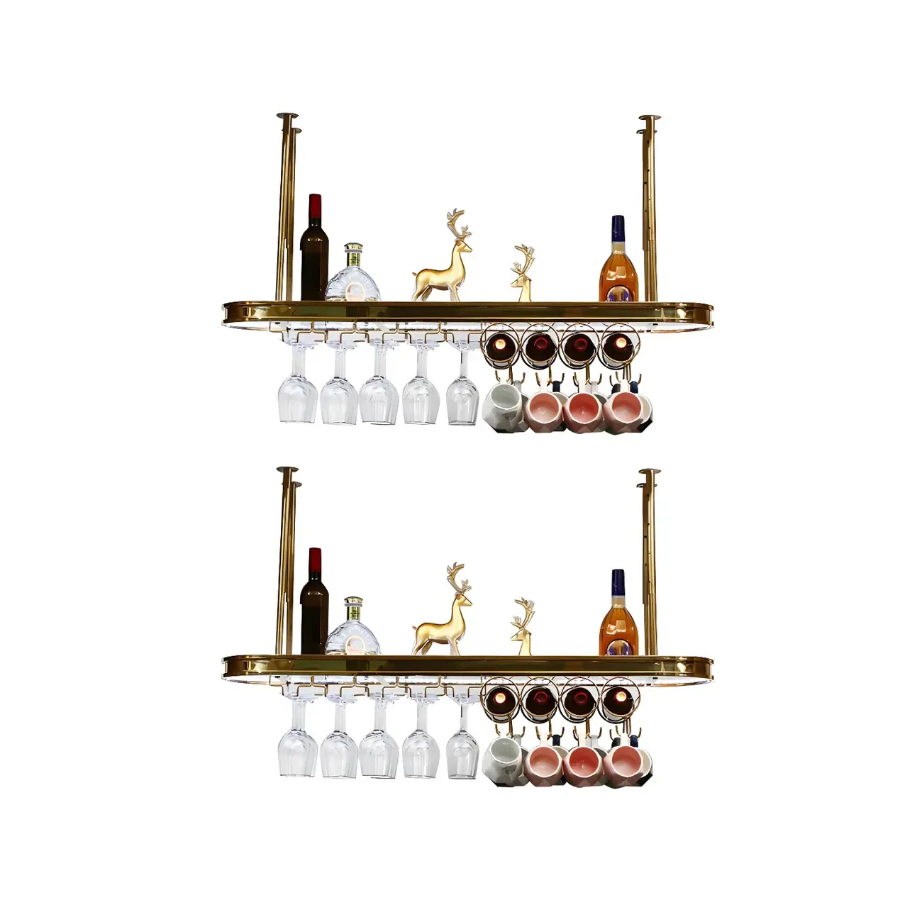 Modern Gold Metal Wine Rack with Glass Holder
