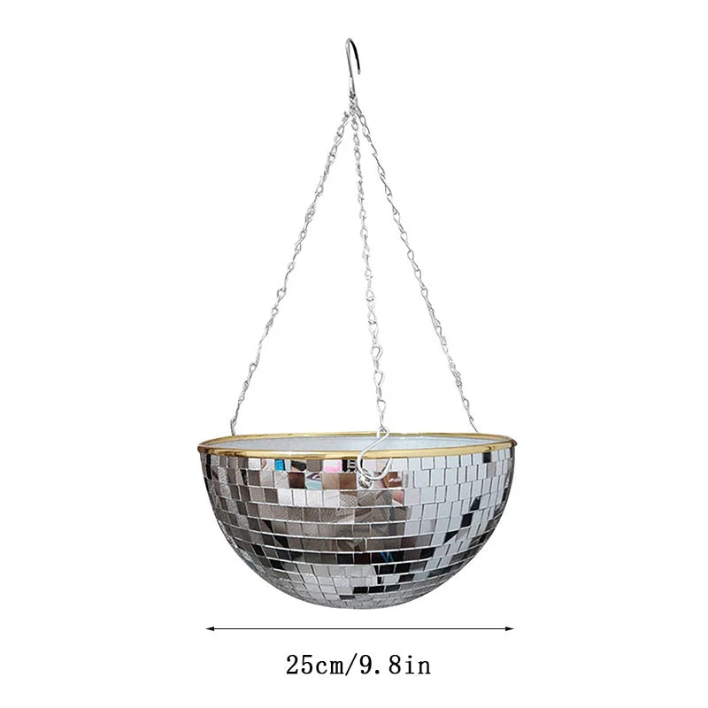 HULIANFU Retro Disco Ball Planter Basket Round Mirror Hanging Pot flower pot Wall Planter Pot Hangin Vase Desktop Decoration Balcony Vase - Deanwangkt