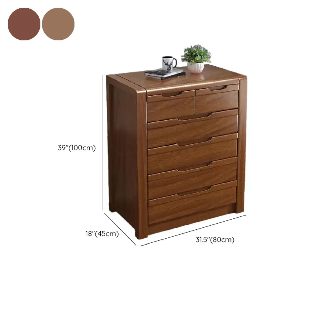 Freestanding Mid-Century Brown Solid Wood Cabinet with Drawers