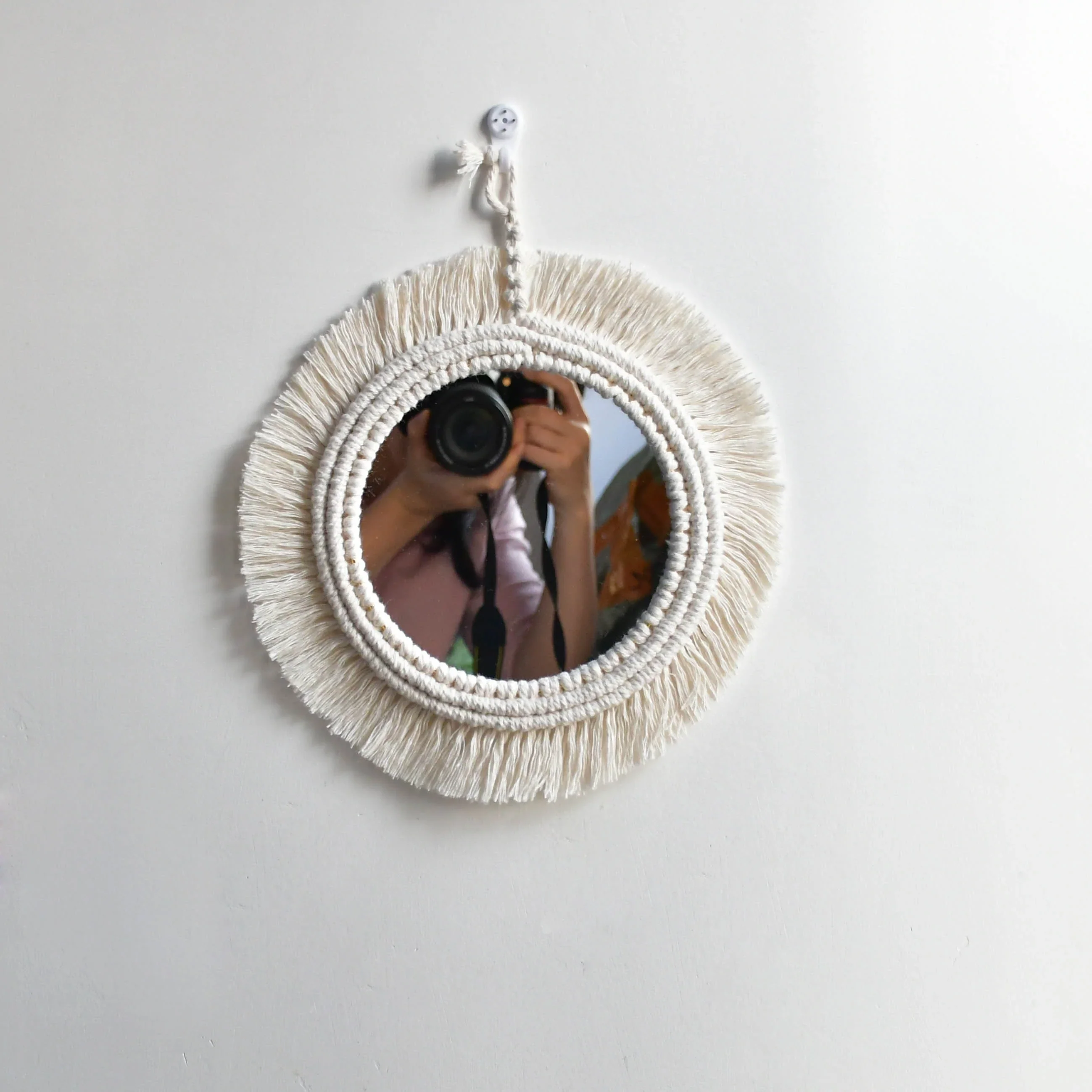 HULIANFU New arrival handmade macrame taperstry with mirror taperstry mirror wall hanging mirror Bohemian mirror - Deanwangkt