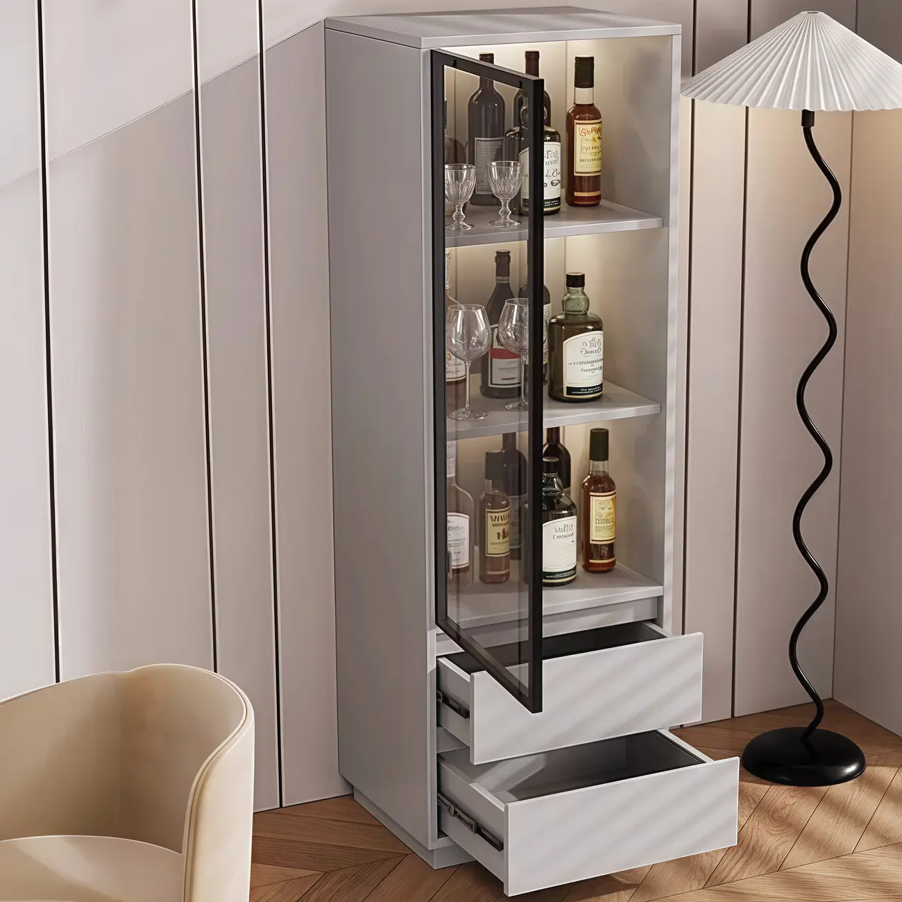 Standard Manufactured Wood Display Stand with Drawer