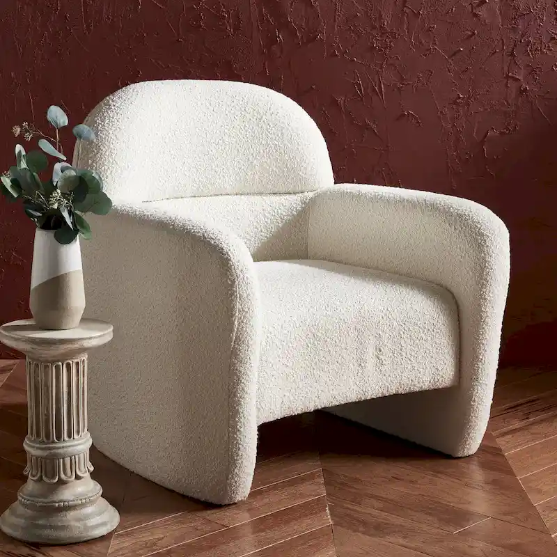 SAFAVIEH Couture Dorlies Boucle Accent Chair - 33 In W x 33.5 In D x 34 In H - 33Wx34Dx34H