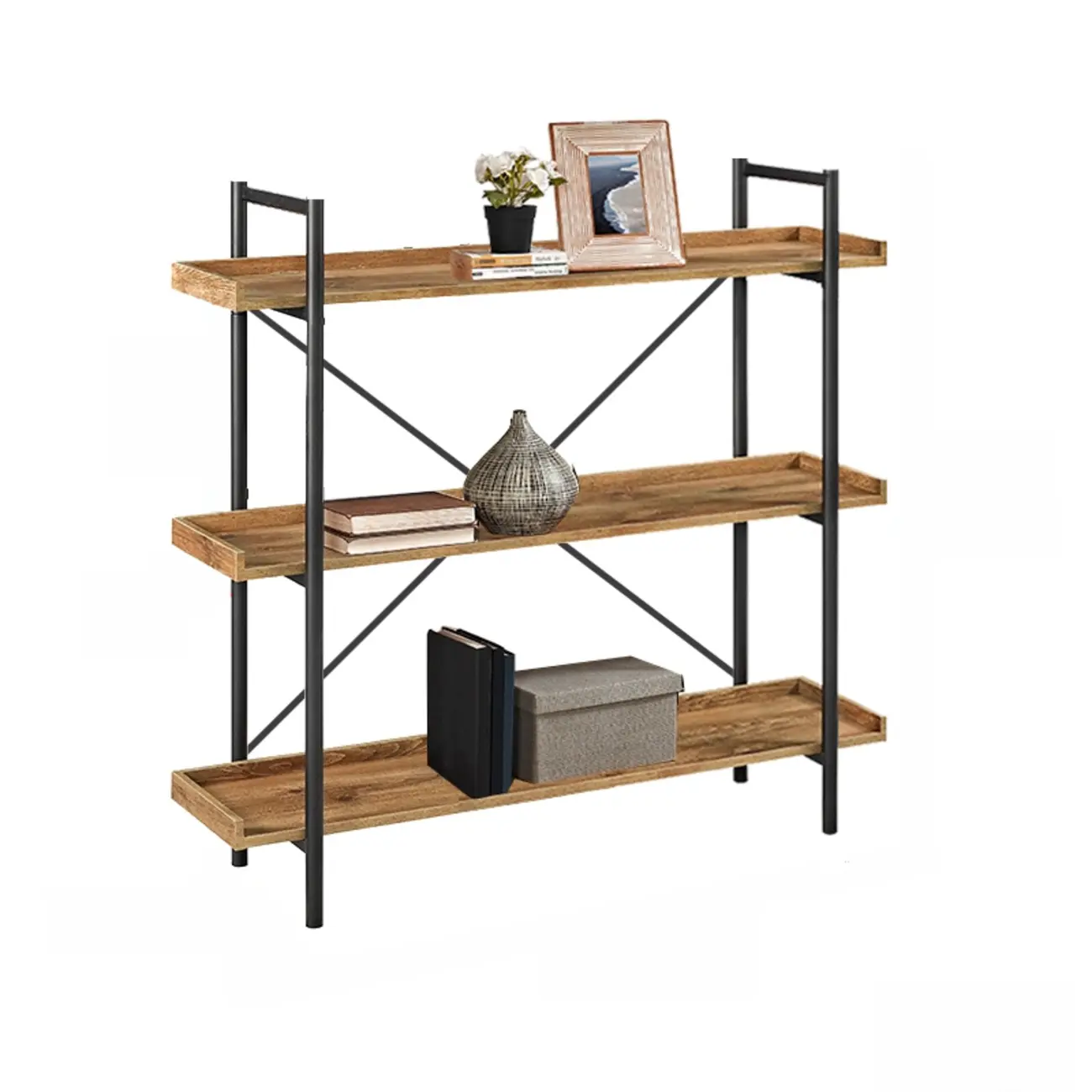 5-Tier Open Back Metal Frame Rectangular Bookcase