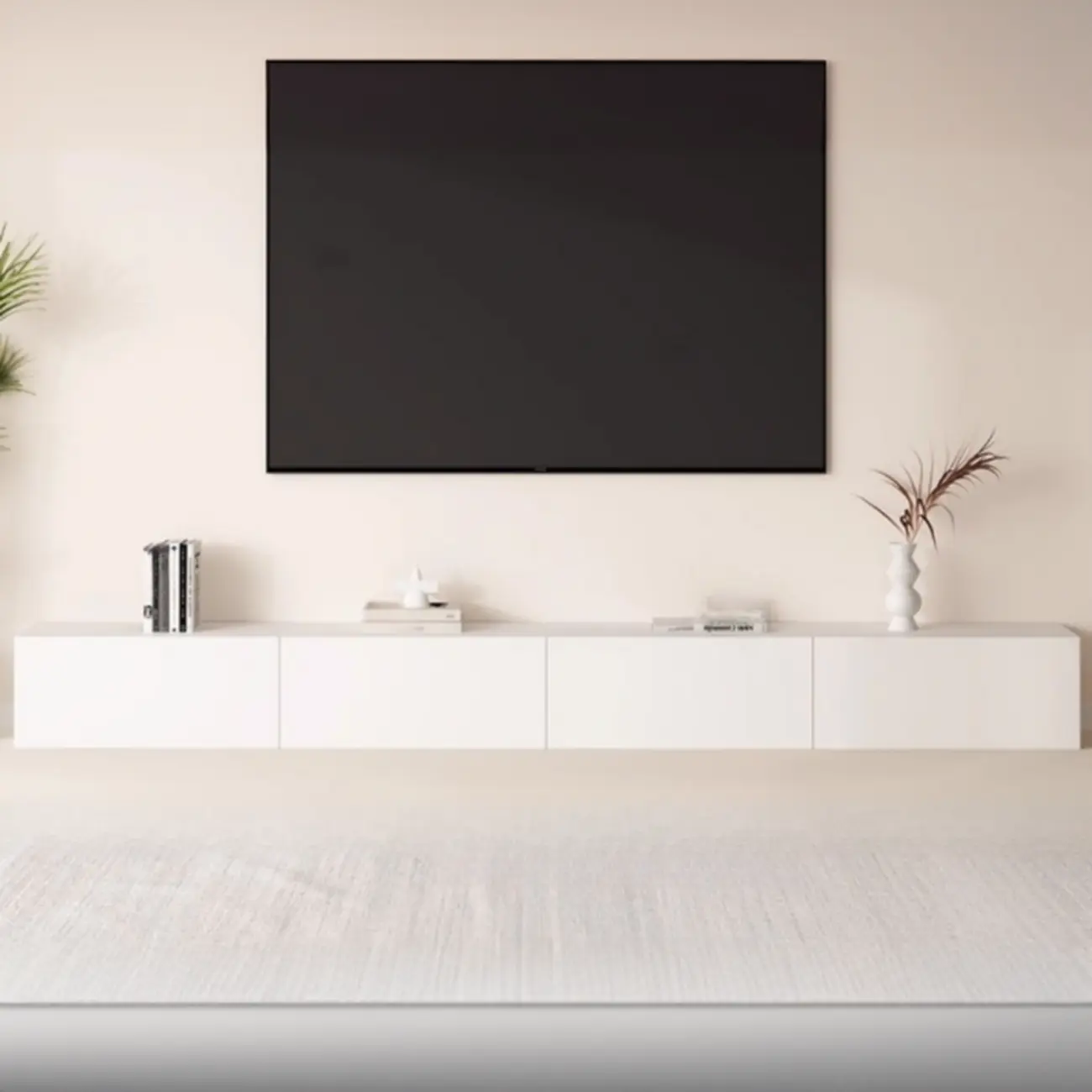 Modern White Wood TV Stand with Cable Management