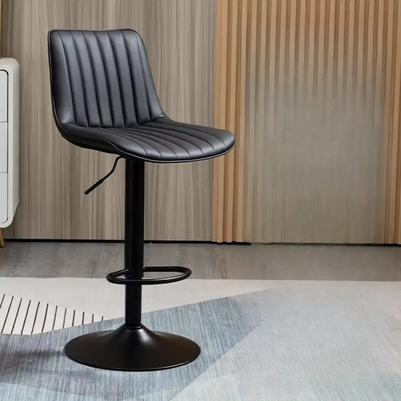 Modern Leather Upholstered Swivel Bar Stools Height Adjustable