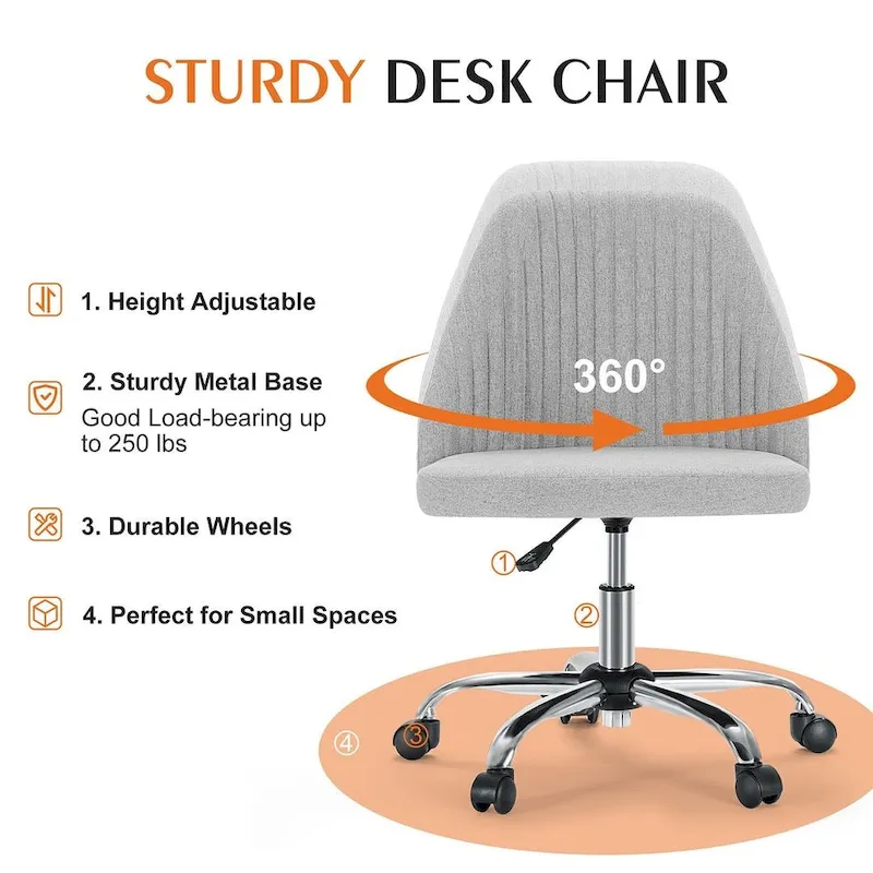 Office Chair with Wheels, Adjustable Height Fabric Upholstered Computer Desk Chair Swivel
