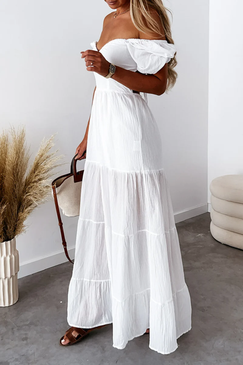 hulianfu Casual Solid Frenulum Backless Strapless Cake Skirt Dresses(3 Colors) - Deanwangkt