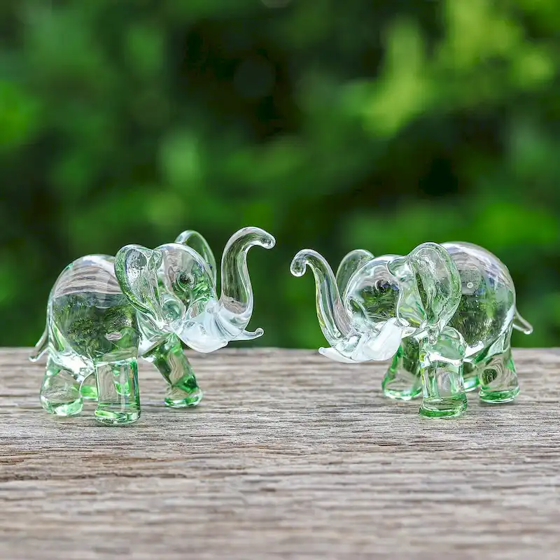 Novica Handmade The Green Giants Handblown Glass Figurines (Pair)
