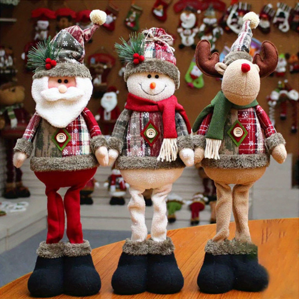 3PCS Adorable Christmas Plush Figurine Set - Collectible Figurines with Adjustable Legs, Cute Holiday Decor for Home & Party, Snowman Decorations, Festive Season Ornament, and Whimsical Winter Wonderland Accessories - Deanwangkt