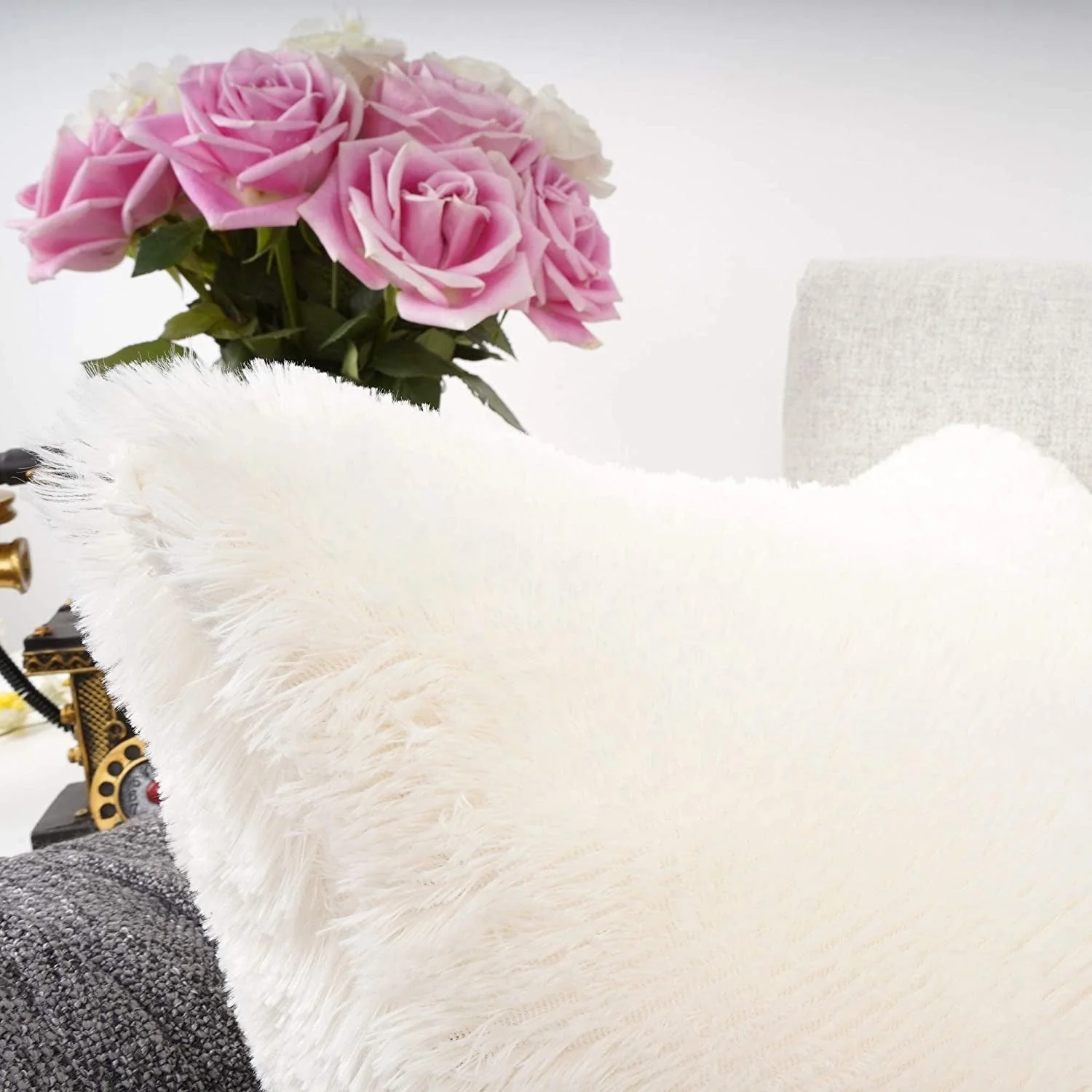 HULIANFU Solid Soft Fluffy Cushion Cover Decorative Sofa Pillow Cover Home Pillowcase White Pink Gray Shaggy Fur Cushion Cover 43x43cm - Deanwangkt