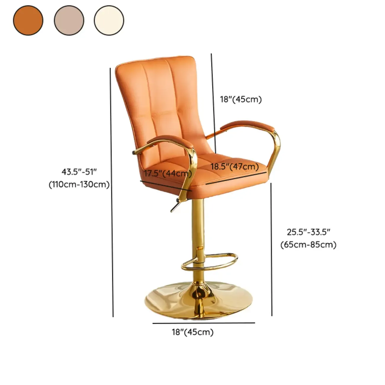 Glam Leather Adjustable Bar Stools with High Back