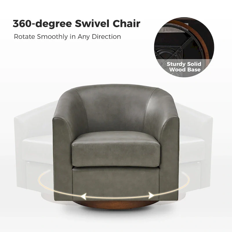 Haley Modern Swivel Barrel Faux Leather Chair with Solid Wood Base Set of 2 by HULALA HOME