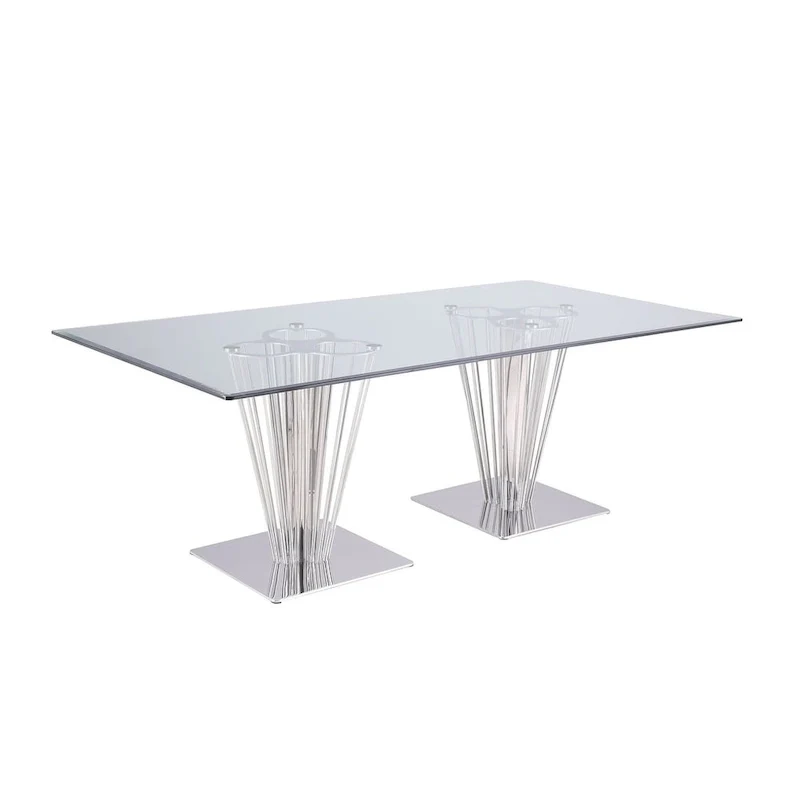 Somette Fiona Rectangular Dining Table with Double Pedestal Base - Silver