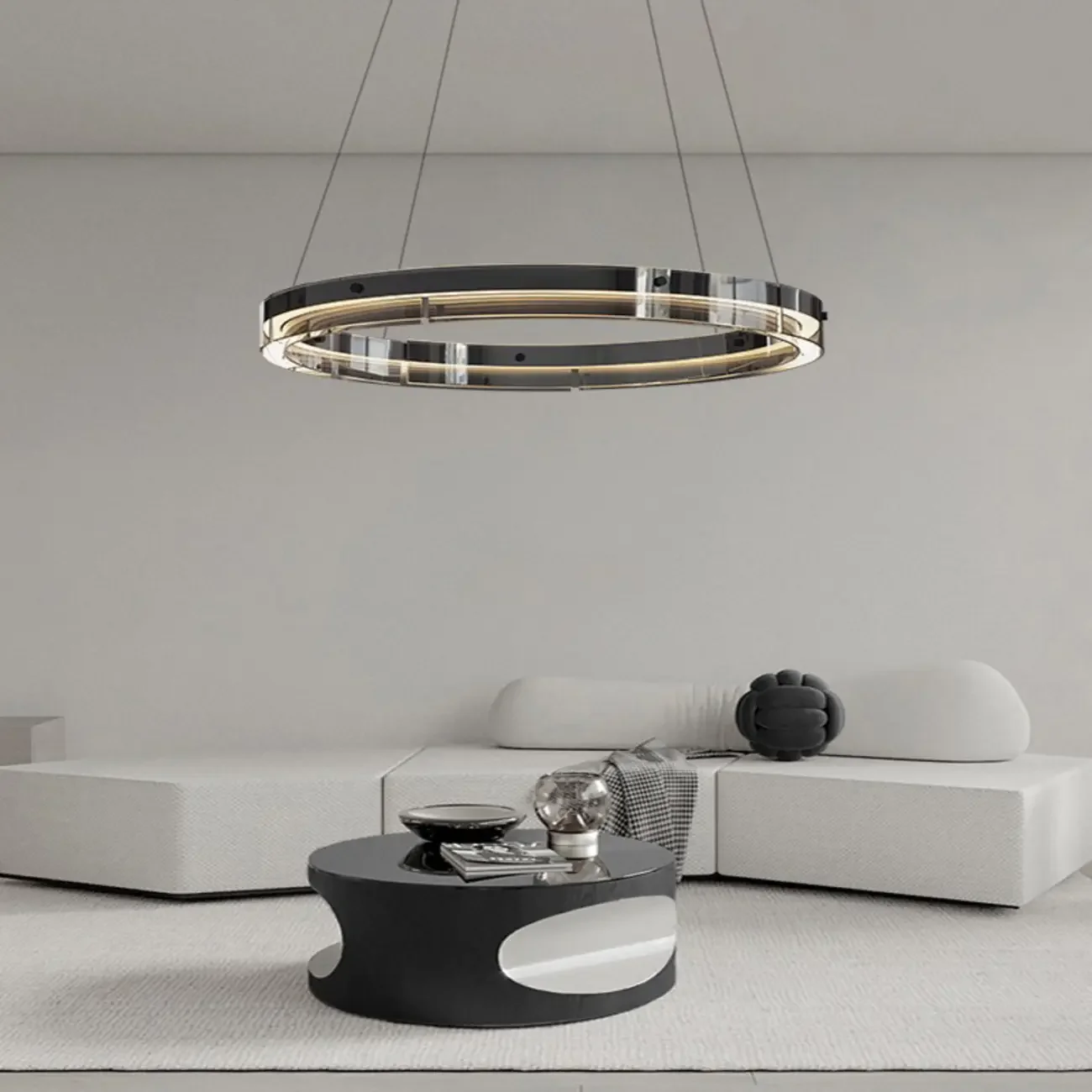 Modern LED Round Metal Chandelier with Flexible Height
