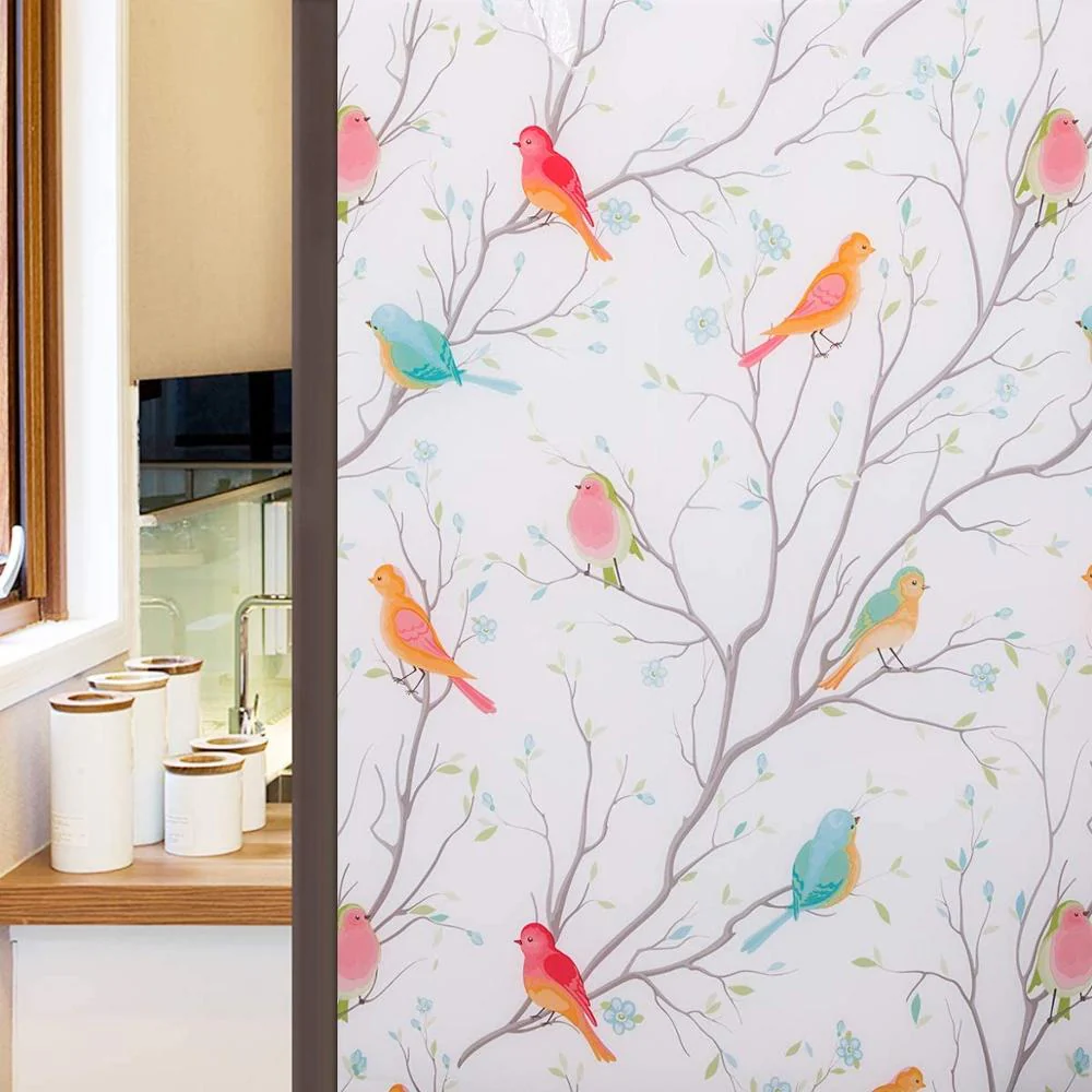 HULIANFU Privacy Window Film Opaque Non-Adhesive Bird Decals Decorative Glass Covering Static Cling Tint Frosted Window Stickers for Home - Deanwangkt