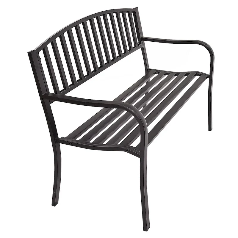 Patio Garden Bench Park Yard Loveseats with Cast Iron Frame