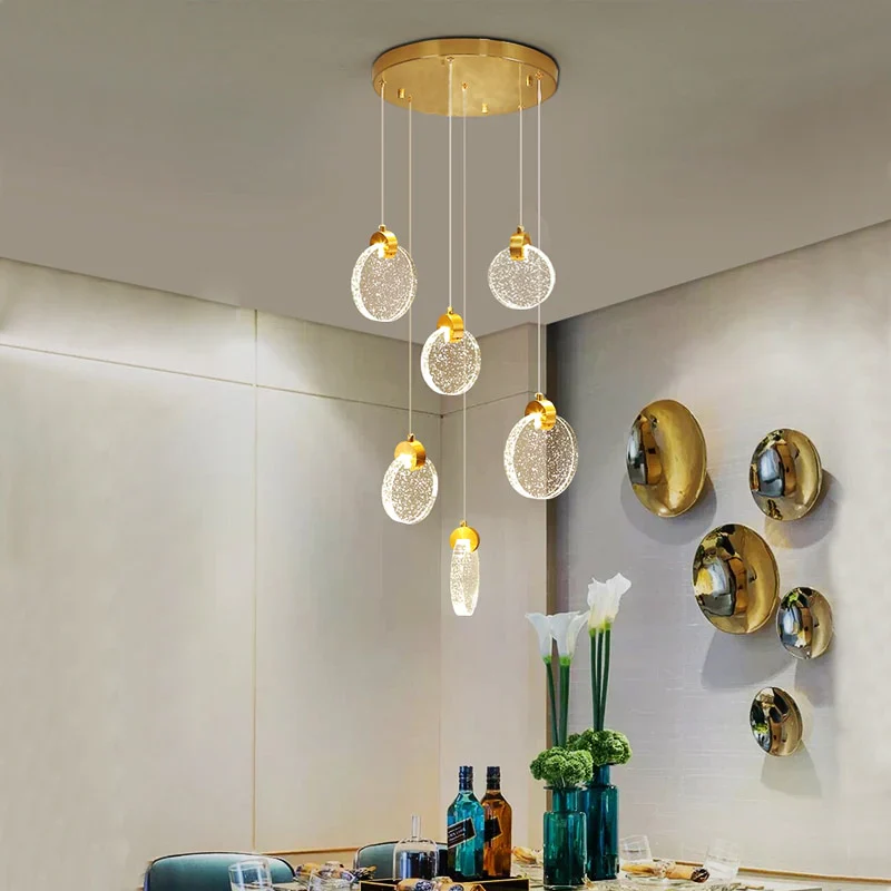 HULIANFU Modern led pendant golden villa staircase living room home decoration chandelier shopping mall crystal rope Chandelier - Deanwangkt
