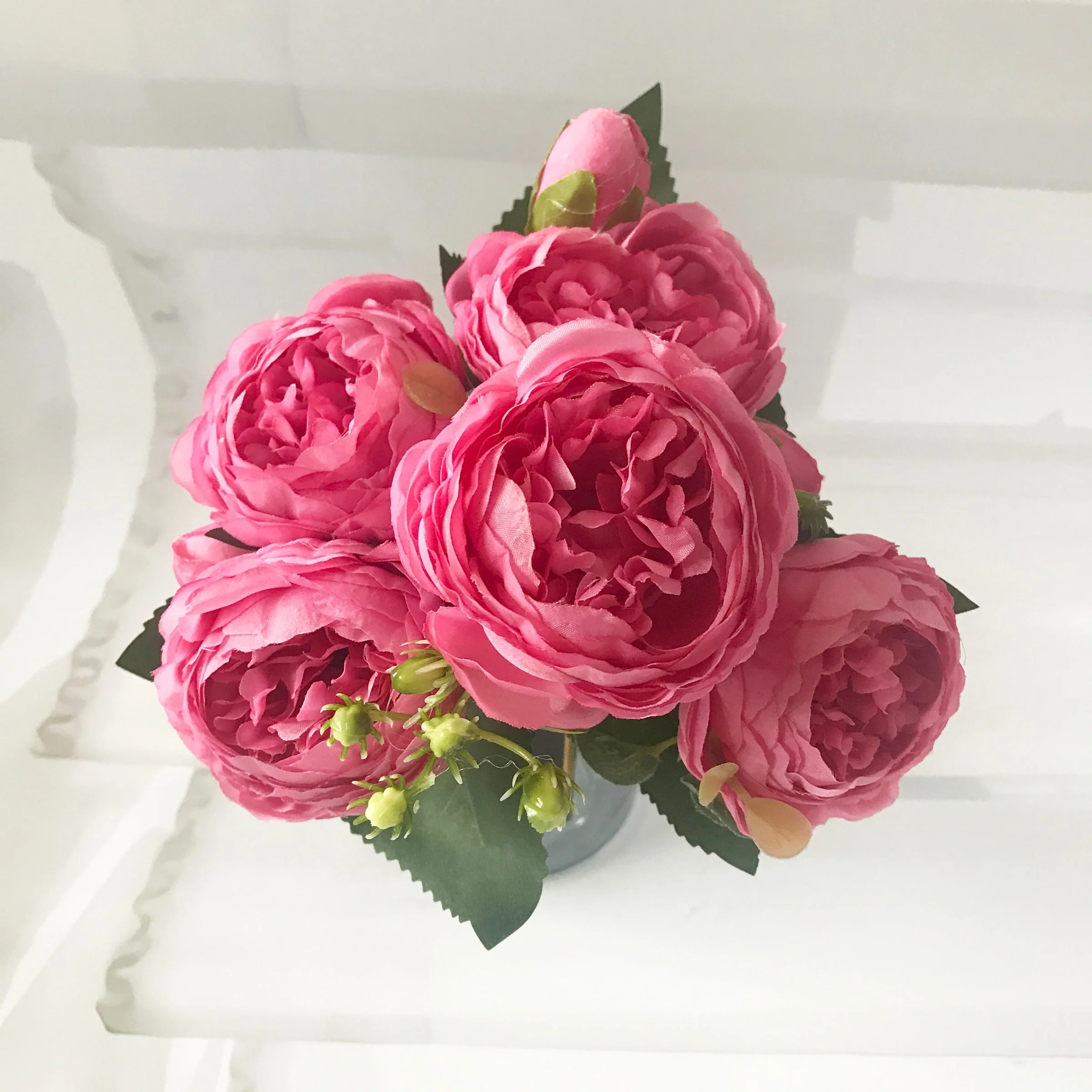 HULIANFU 2026  30cm Rose Pink Silk Peony Artificial Flowers Bouquet 5 Big Head and 4 Bud Cheap Fake Flowers for Home Wedding Decoration indoor - Deanwangkt