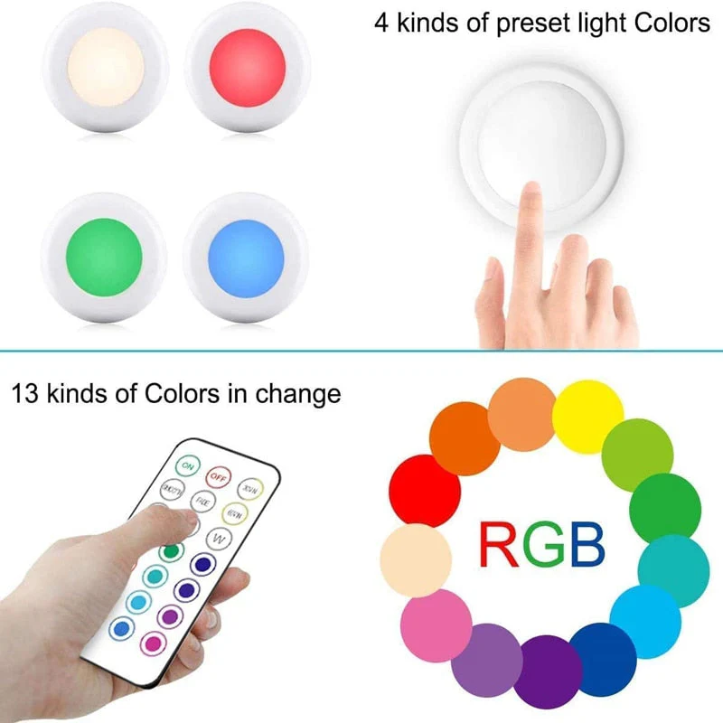 HULIANFU LED Puck Light Remote Control Dimmable Wireless Touch Sensor Battery Operated Portable Kitchen Hallway Closet Cabinet Night Lamp - Deanwangkt