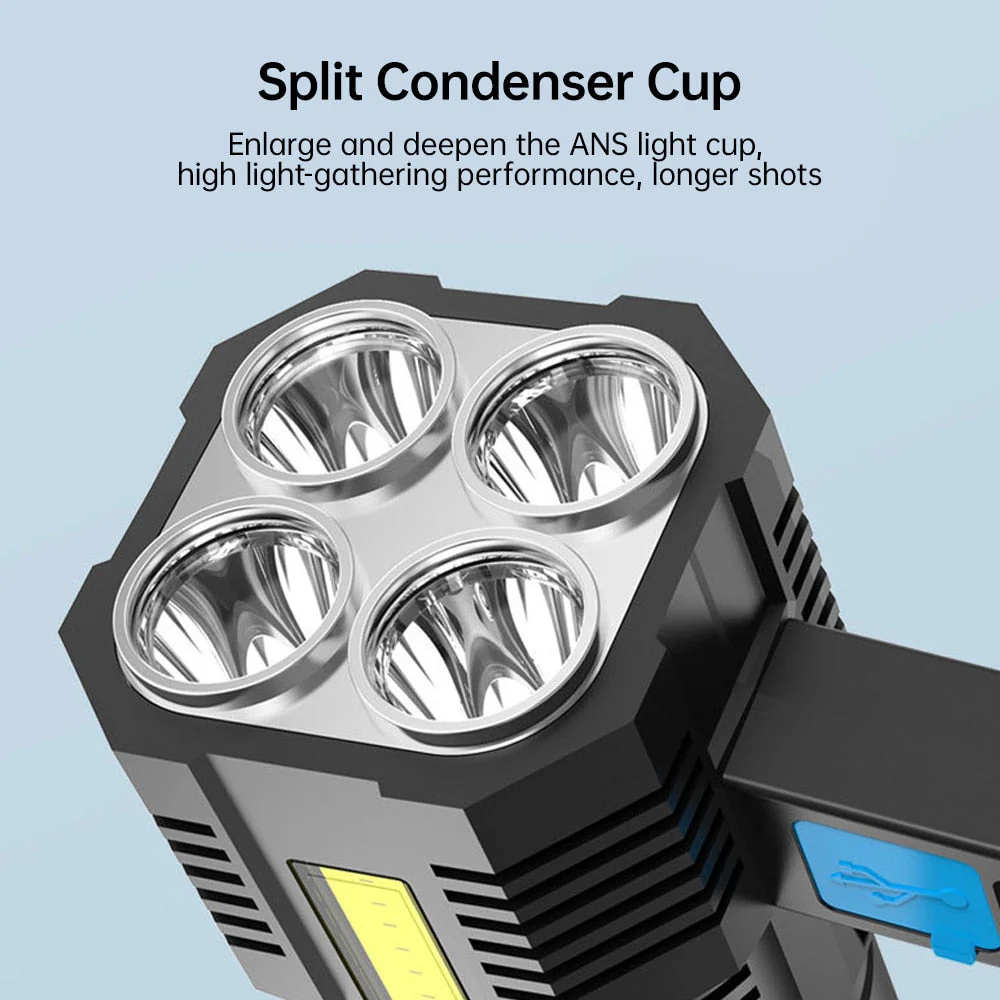 HULIANFU Powerful LED Flashlight USB Rechargeable Handheld Lantern Camping Portable Lamp Built in Battery Lighting COB 4 LED Flashlights - Deanwangkt