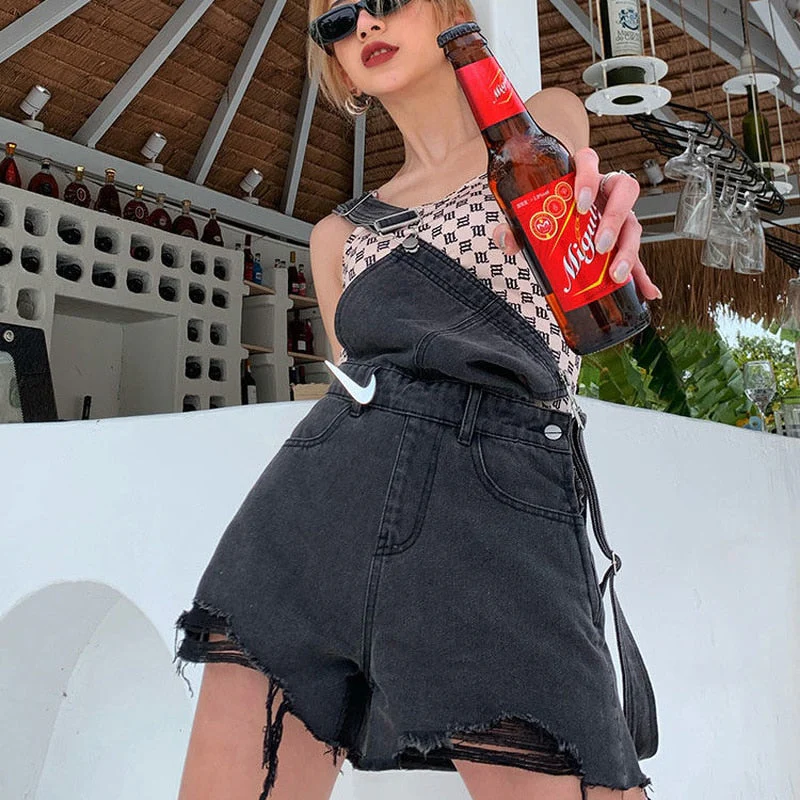 Hulianfu Rompers Women Denim Wide Leg Korean Style Vintage Retro Strap All-match Summer College Casual Playsuits High Waist Femme Young - Deanwangkt