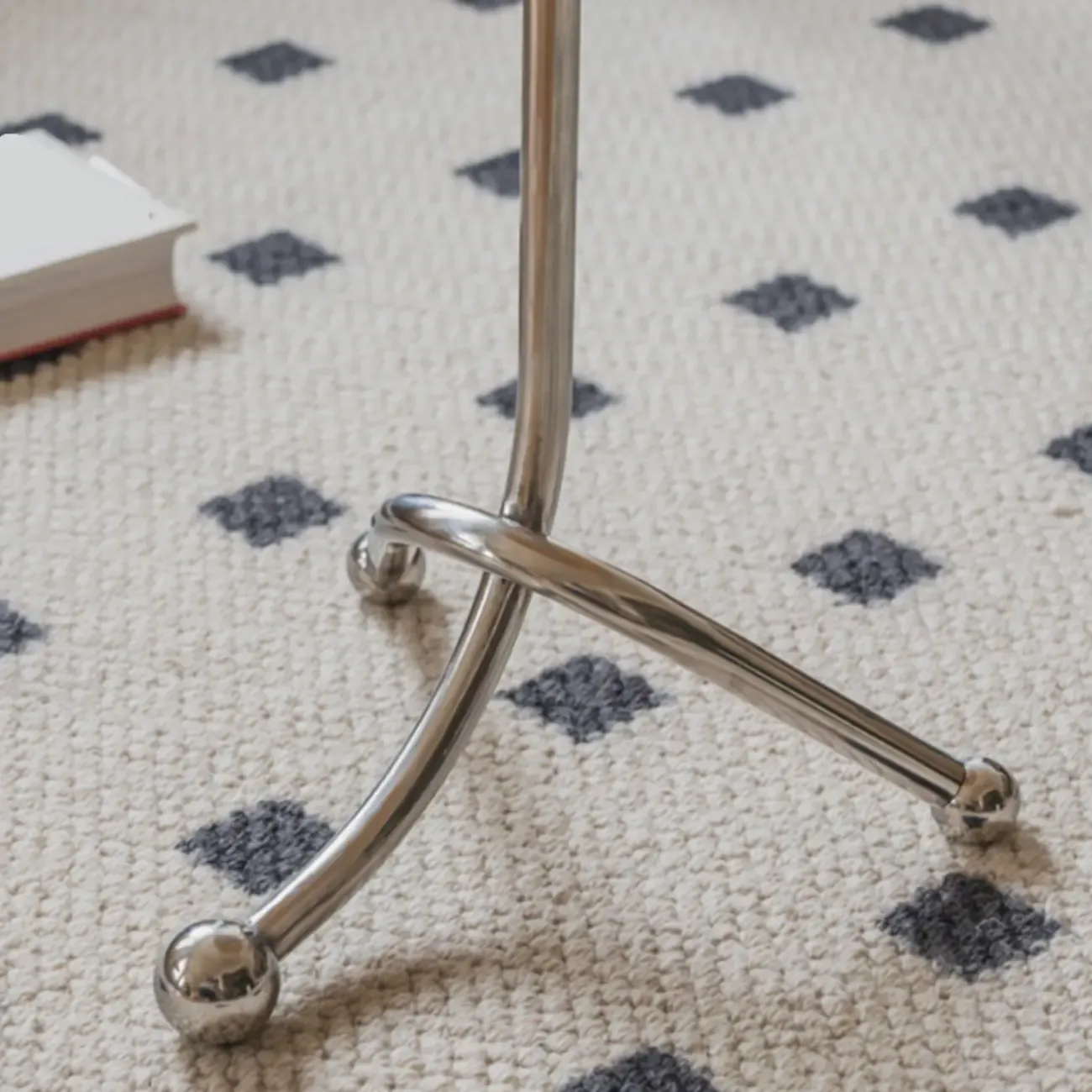 Modern Wood Round Top Triangular Silver Side Table