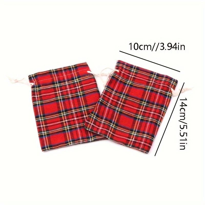 10 Pcs Festive Red Plaid Reusable Cotton Drawstring Bags - Perfect for Wedding, Birthday, Christmas, and More Decorative Occasions - Deanwangkt