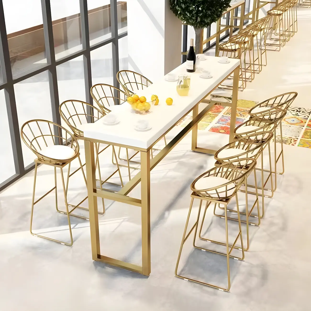 Rectangular Glam Marble Gold Base Bar Height Table