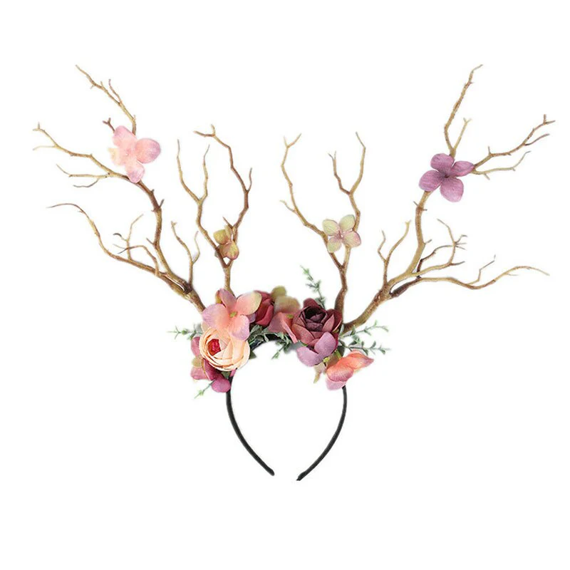 HULIANFU 2026  Christmas Headband Antlers Deer Horns Fairy Tale Flower Tree Branch Retro Hair Hoop Crown Festival Party Props Xmas Costume - Deanwangkt